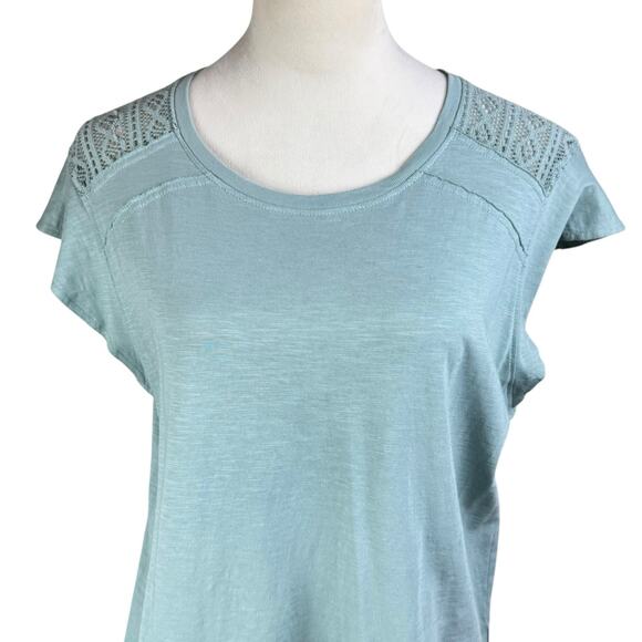 Kuhl Shilo Light Blue Crochet Shoulder Short Cap Sleeve Round Neckline Soft Top - Picture 4 of 12